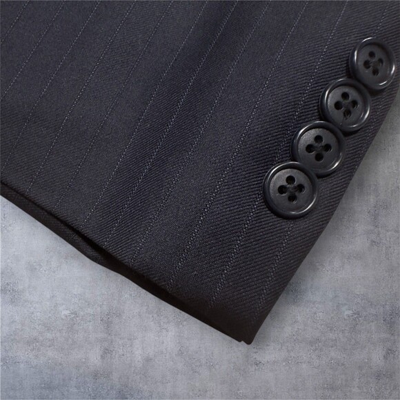 ALFANI Men’s 2-Piece Suit 44L Blazer 38x32 Pants Navy Blue Striped Virgin Wool - Picture 6 of 16